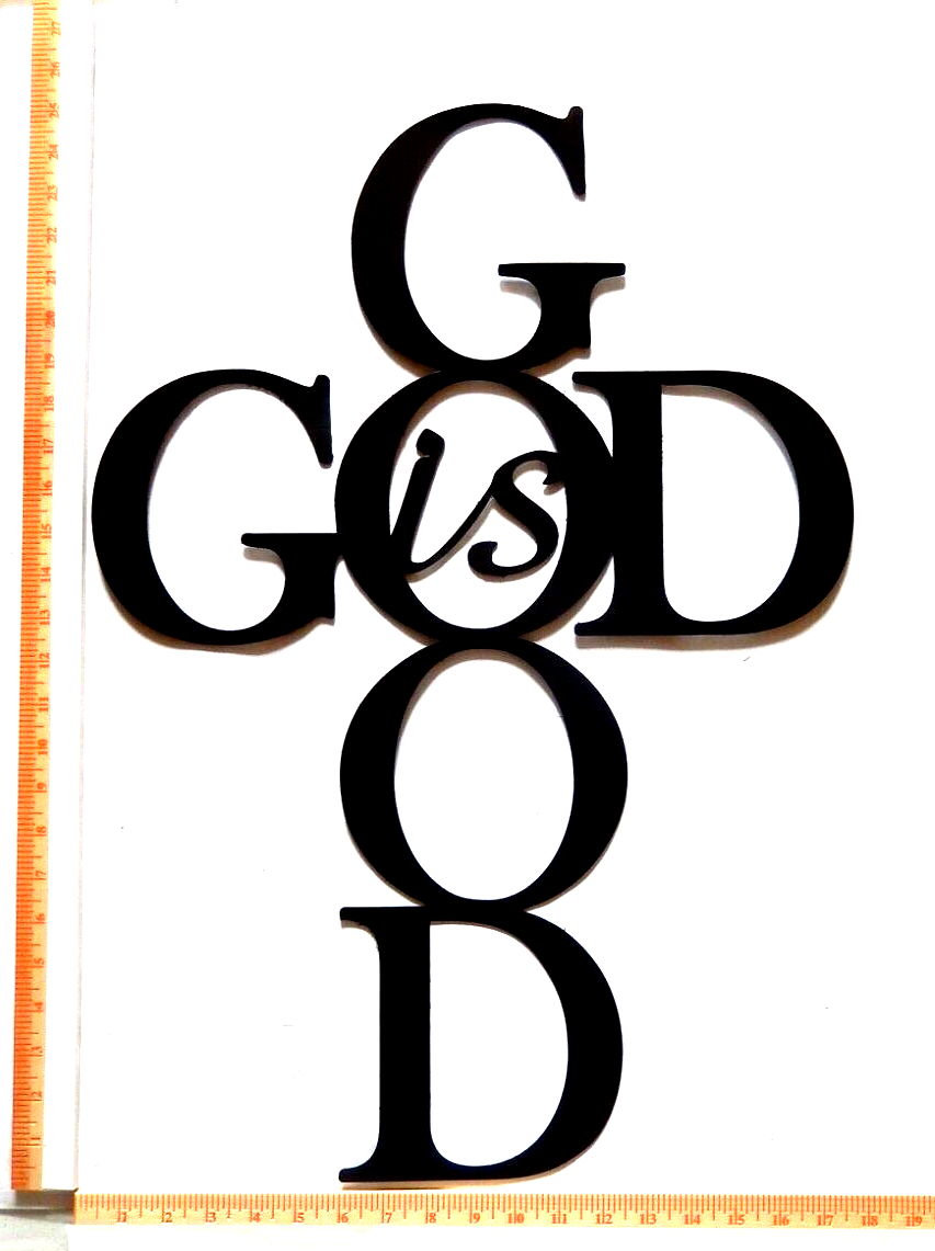 ~NEW~ LARGE 14ga. "GOD is GOOD Cross" Black Metal Wall Art ~ 25" x 18"