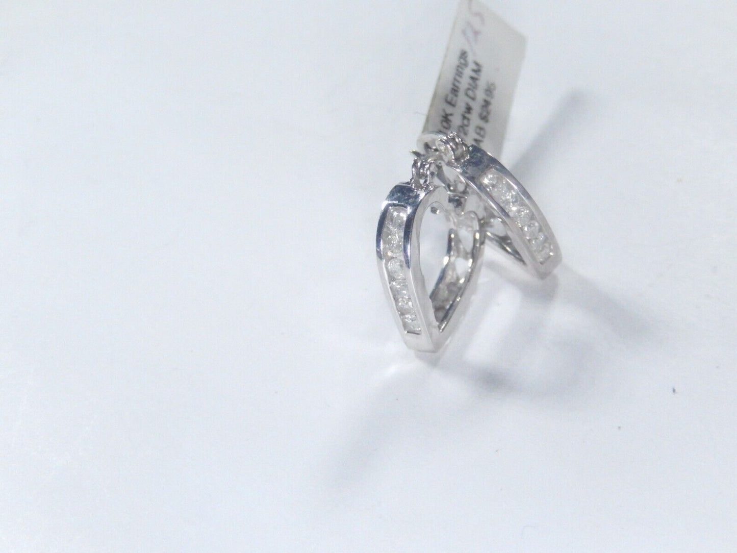 10K White Gold 1/2 CT Natural Diamond Heart Love Hoop Earrings