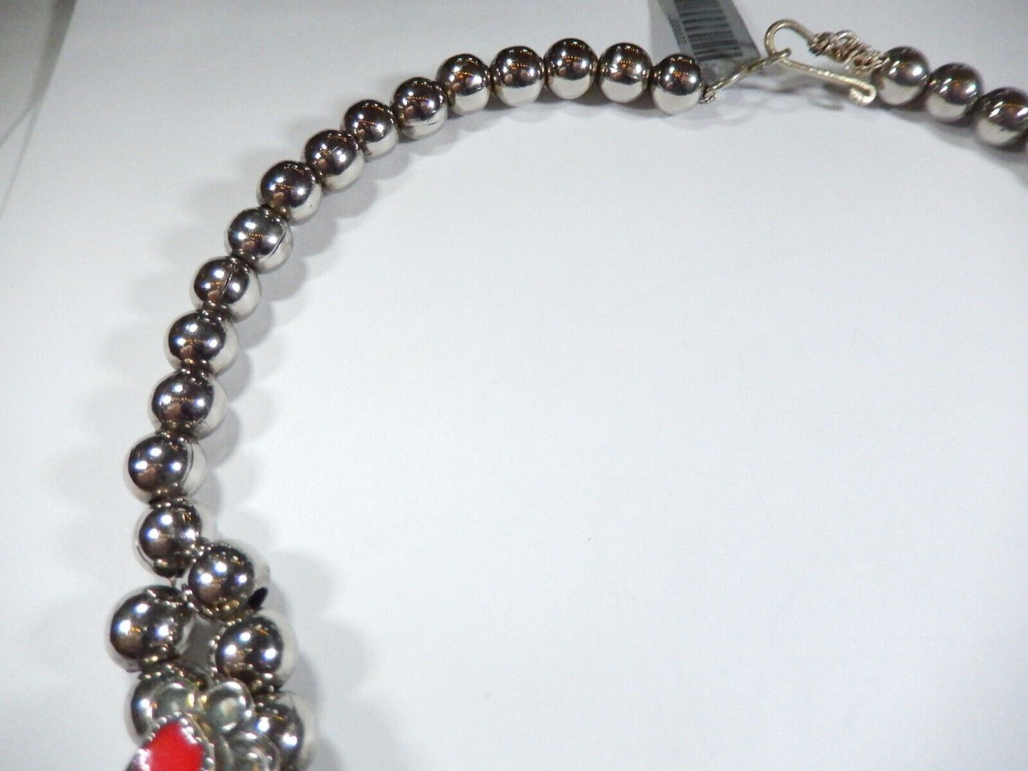 Native American Sterling Silver Turquoise Coral Leaf Beaded 2 Row Necklace 128gm