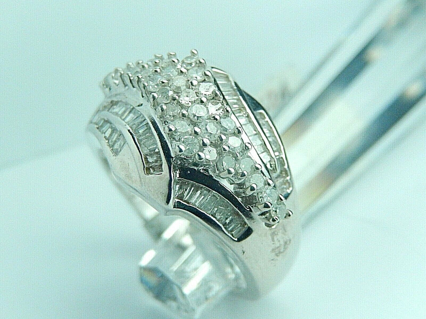 10K White Gold 1.00 CT Natural Diamond Criss-Cross Anniversary/Wedding  Ring Sz7