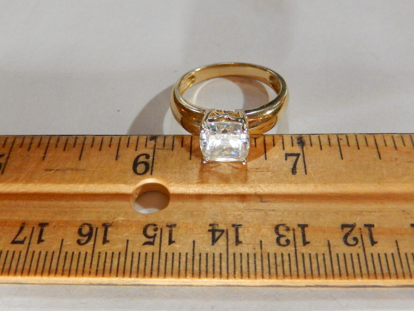 Gold Vermeil 3.0 CT Cushion Cut CZ Solitaire Sterling 925 Ring Size 8