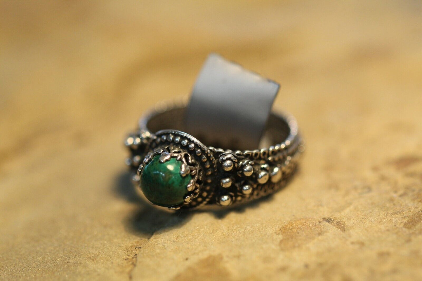*VINTAGE* BOHO Sterling Silver Faux Green Turquoise Ring Size 10