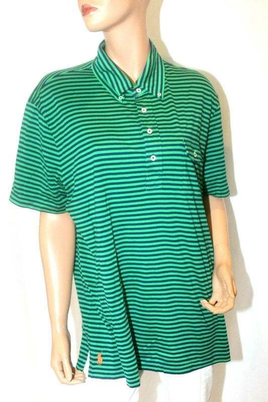 *NWT* POLO RALPH LAUREN SHORT SLEEVE COLLARED SHIRT BLUE STRIPES COTTON MENS XL