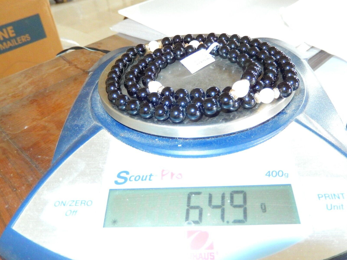 14 KT Gold Beads & 8.0 mm Pearl and 8.0mm Black Onyx Beaded 28" Necklace
