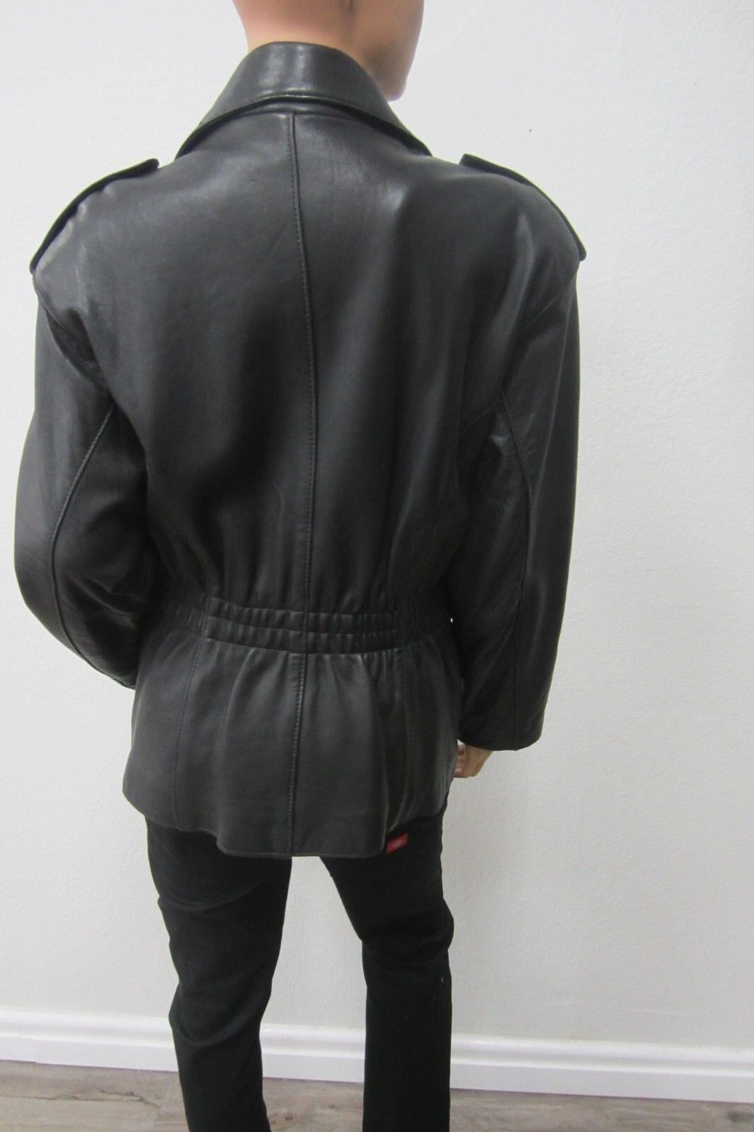 *VINTAGE* Mint JF Collection  Biker Heavy Black LeatherJacket Zip Sleeves M