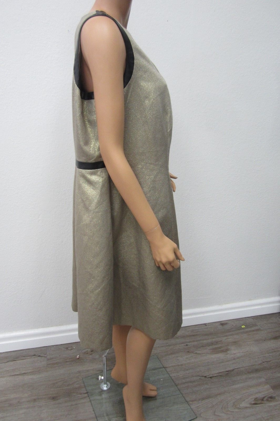 NWT DKNY GOLD GLITTER RUCHED SHEATH DRESS FULLY LINED SIZE 14W (MSRP $159.50)