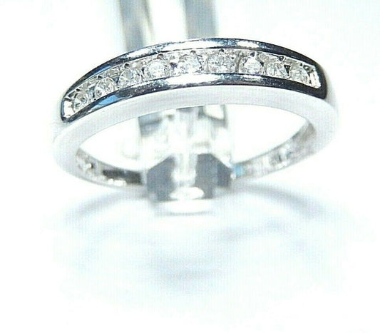 *NWT* 14K White Gold Round Cut Channel Set Diamond Wedding Band Ring Size 8.5