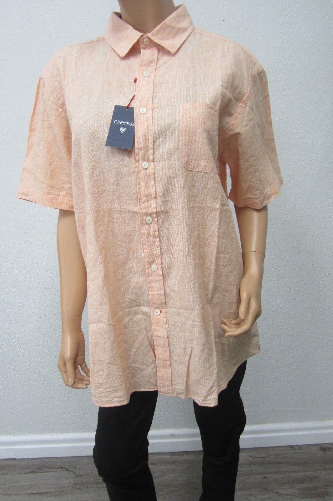 NWT $80 CREMIEUX Classics Collection Mens Button Down Peach Casual Shirt