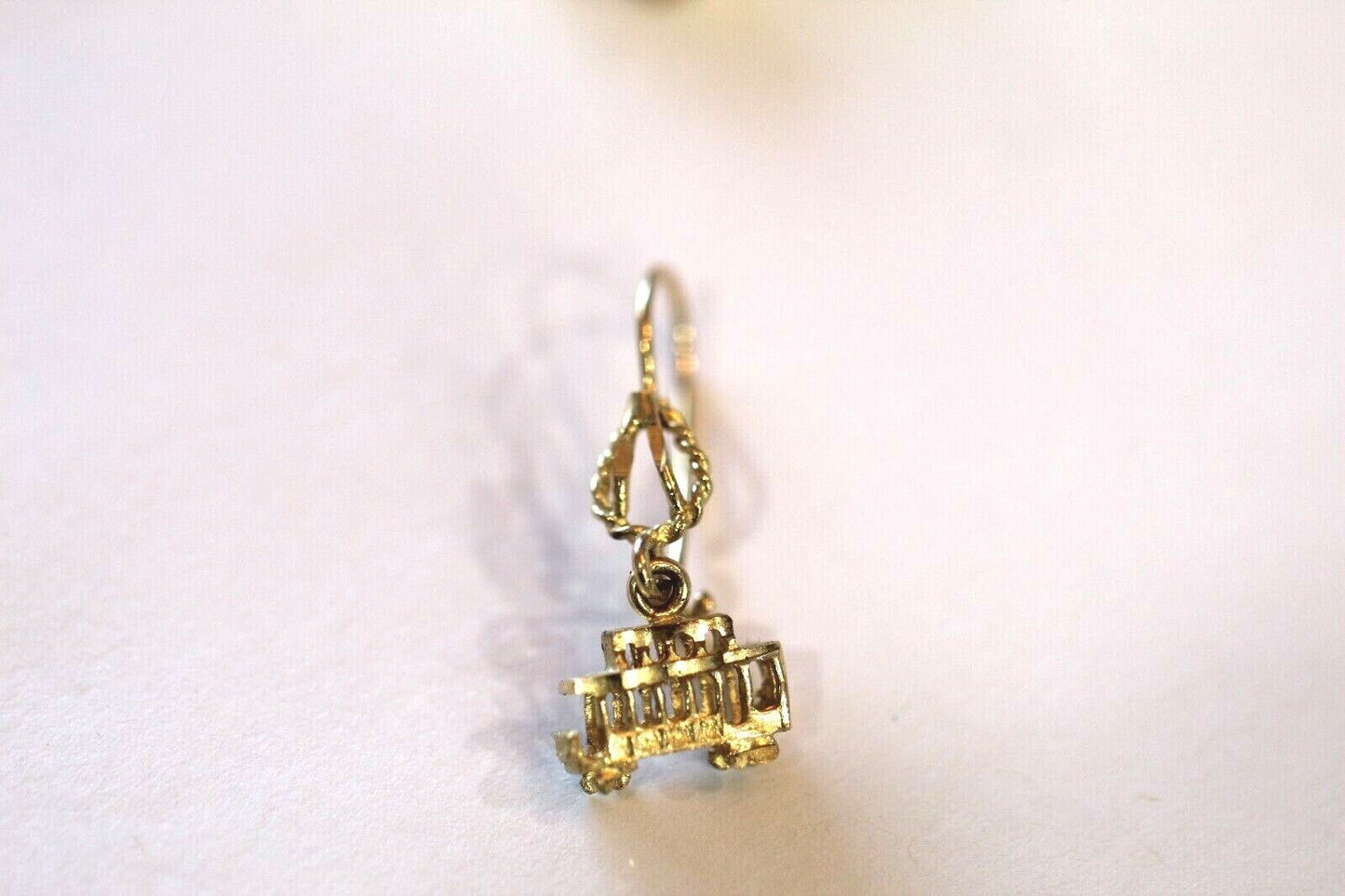 14KT Yellow Gold Unique 3 D  Trolley Car Dangle Drop Earrings 1 1/8"  x  1/2"