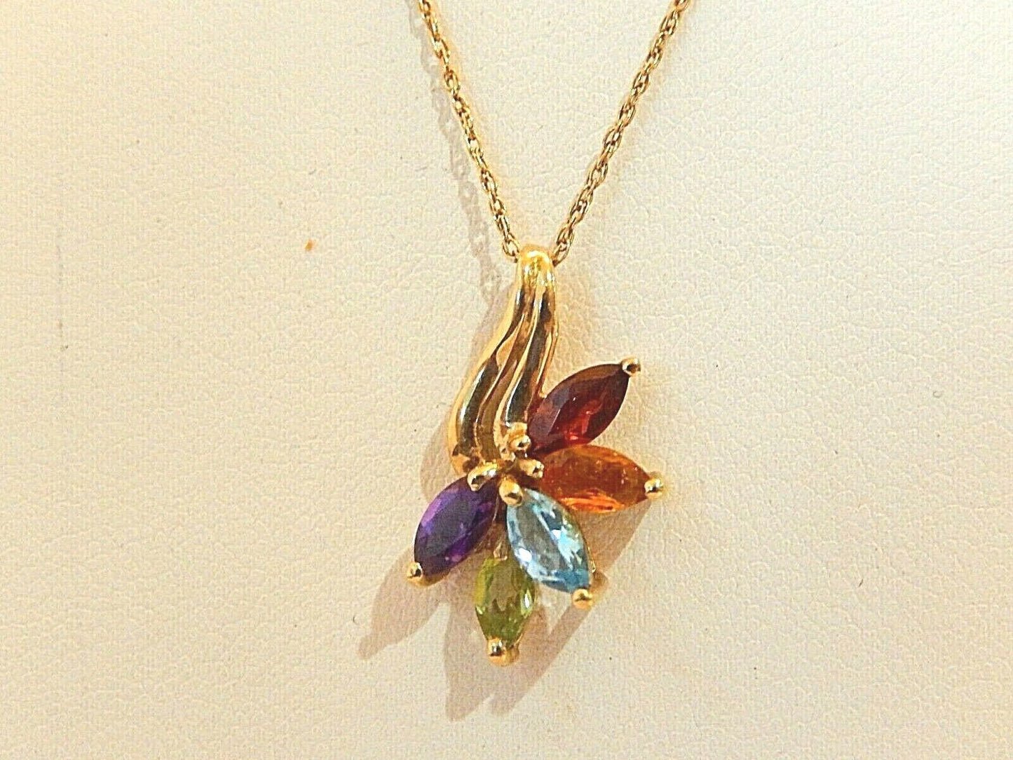 *VINTAGE* 10k Yellow Gold Multi Gem Free Form Cluster Pendant w/14K 18" Chain