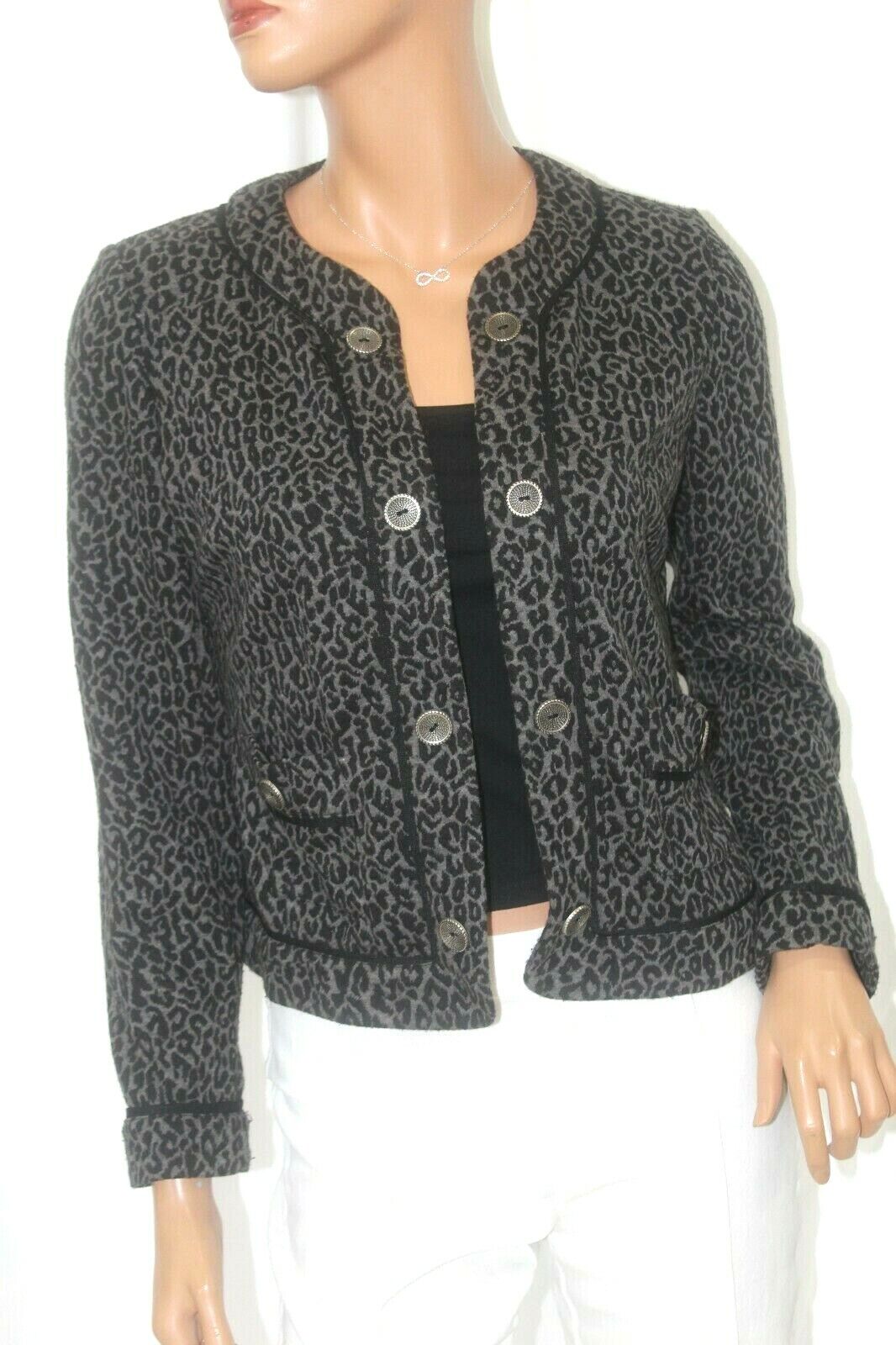 Russell Kemp New York  Size S Animal Print Open Jacket Black Collar Trim