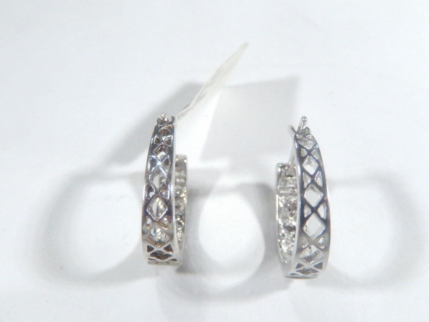 10k White Gold 2/5 CT Natural Diamond 18mm Hoop Earrings Hinged