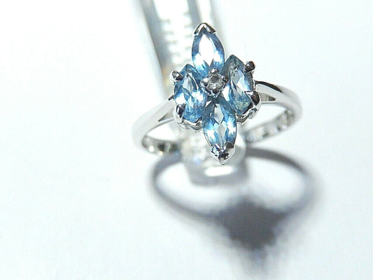 *NWT* 10k White Gold Natural Blue Topaz and Diamond Ring Size 6.75