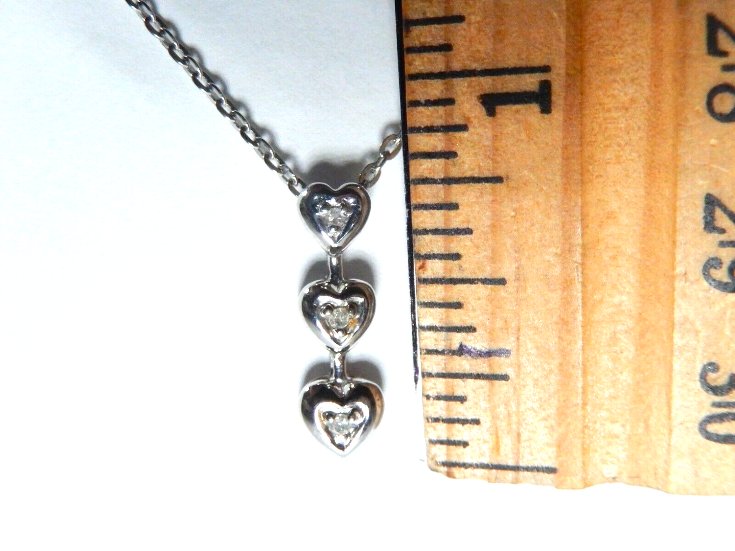 10k White Gold Diamond Heart Three Stone Love Pendant w/18" Chain