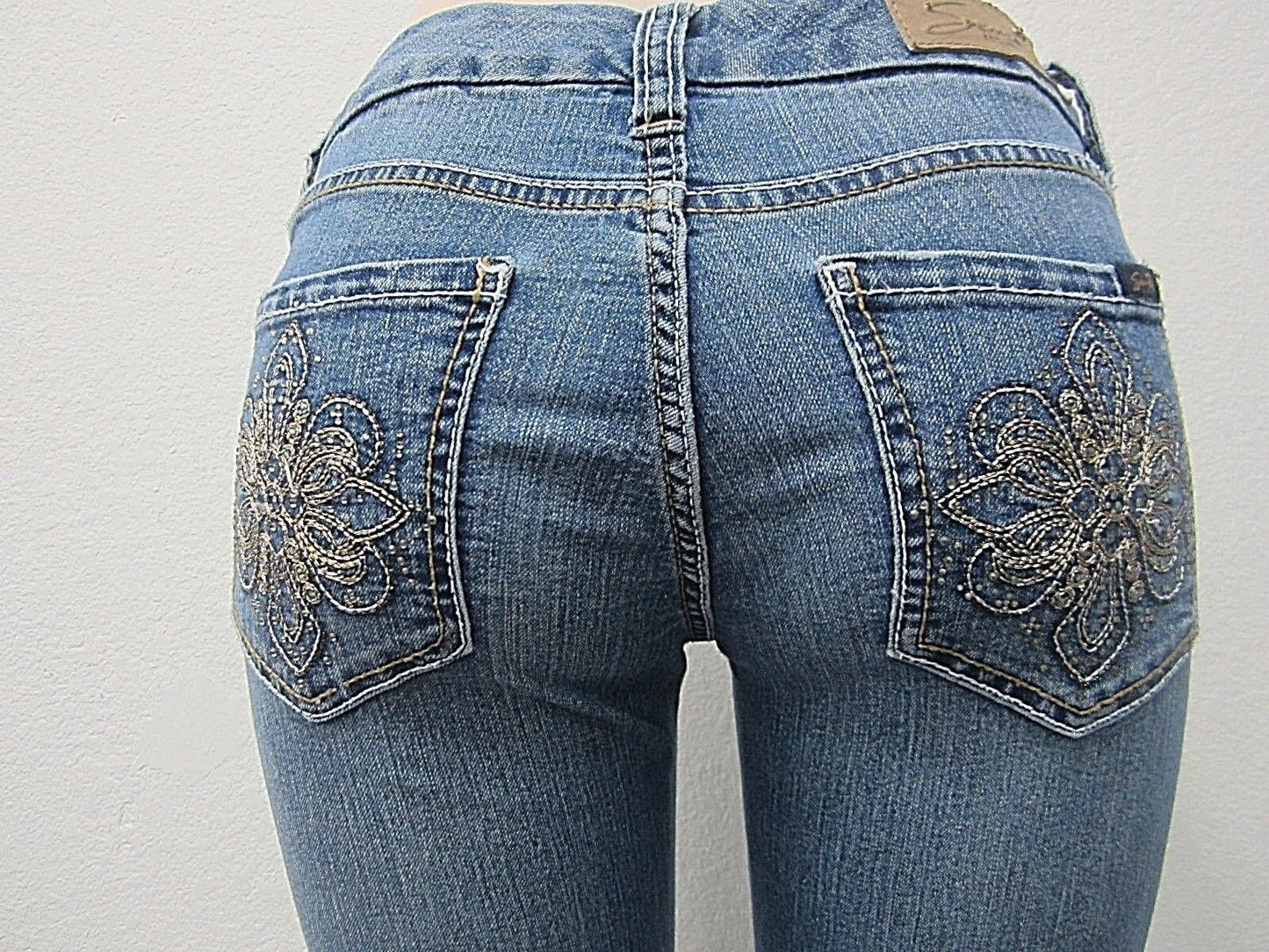 Womens 7 For All Mankind Jeans Bootcut Medium Wash Rhinestones Bling Pockets