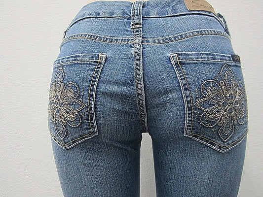 Womens 7 For All Mankind Jeans Bootcut Medium Wash Rhinestones Bling Pockets