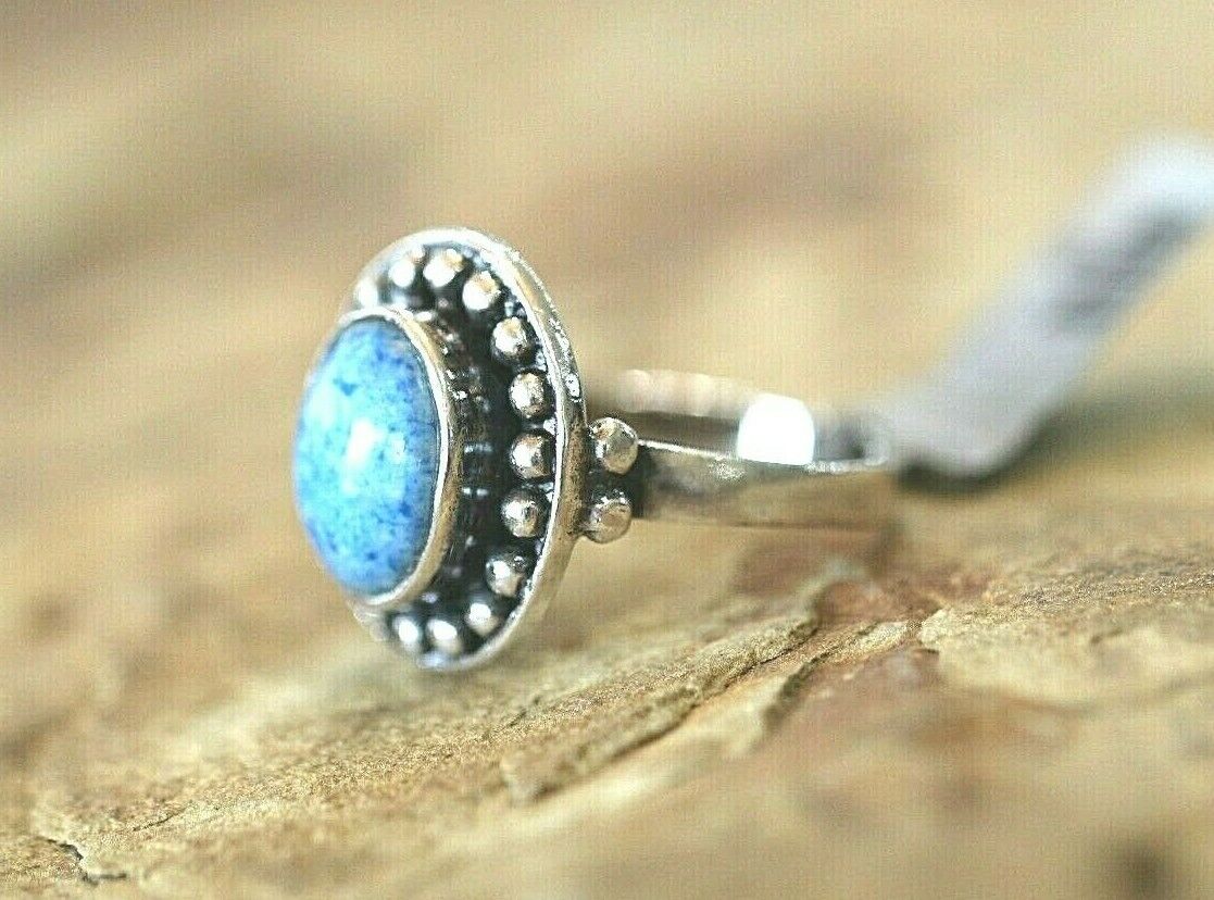 *VINTAGE*  Native American DENIM LAPIS Sterling Silver Ring Size 8.75