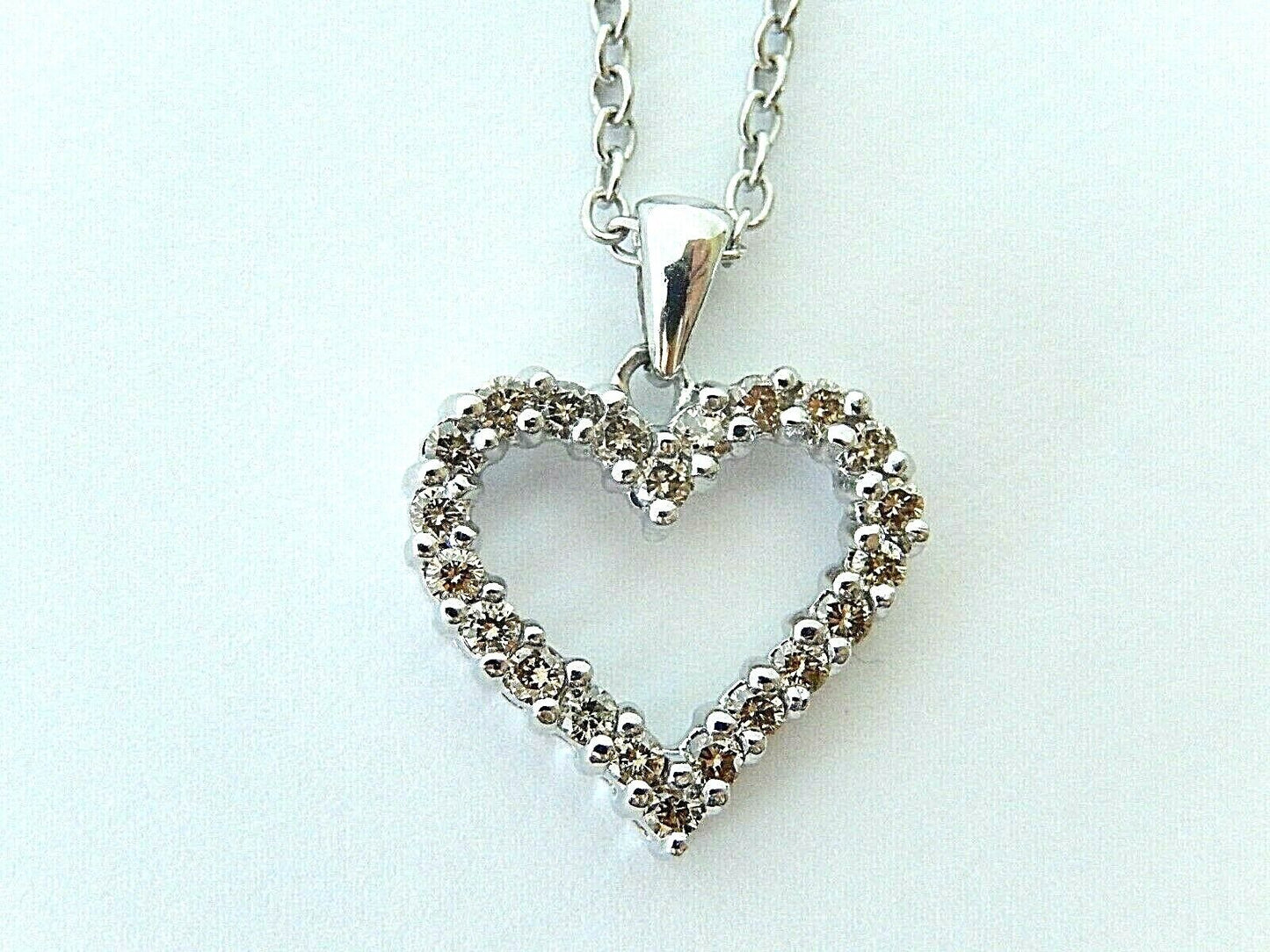 10kt White Gold Round Cognac-Brown 2/3CT Diamond Heart Pendant 16mm x 16mm