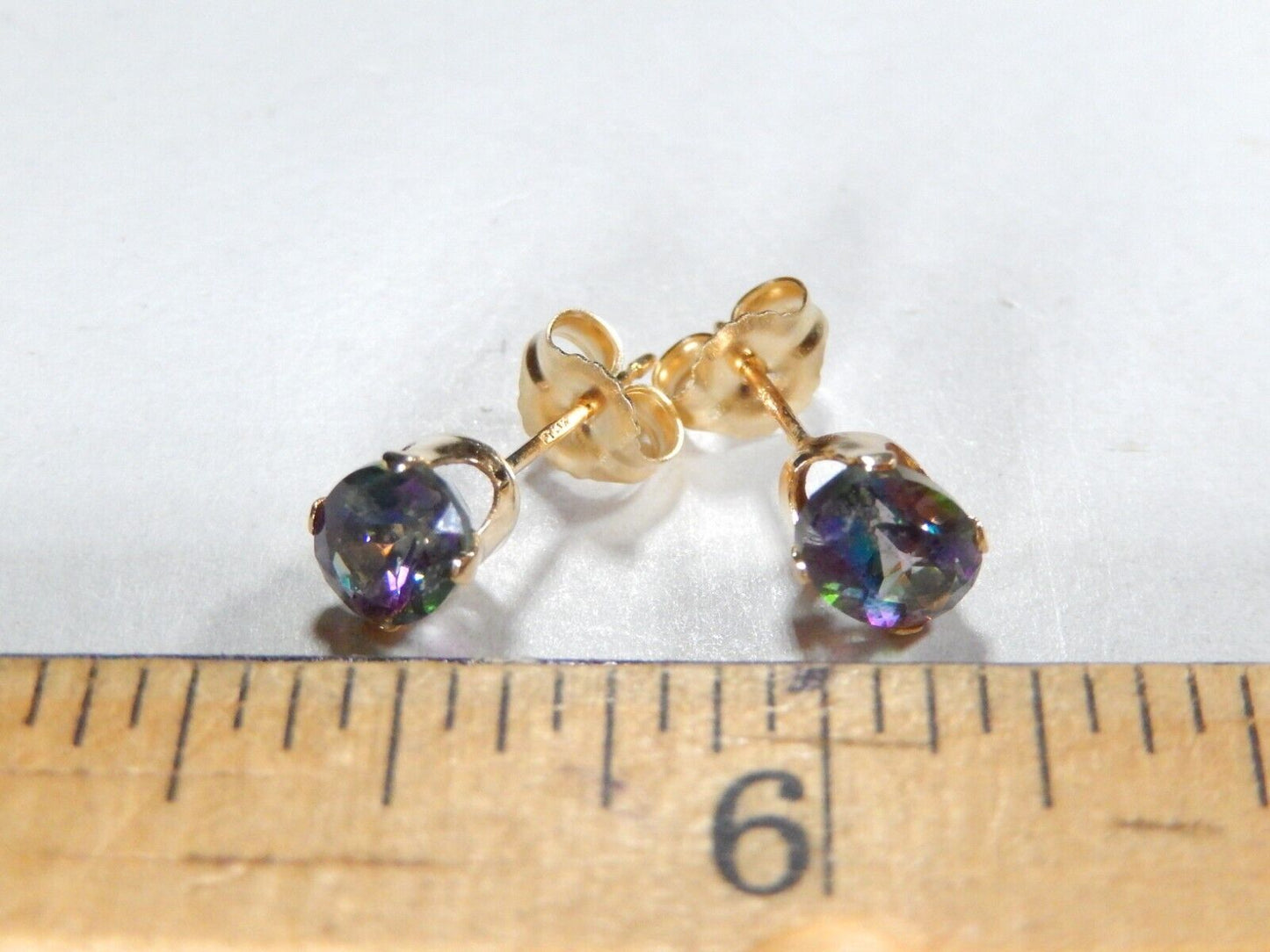 14k Yellow Gold 1.50CT TW  Oval Mystic Topaz 7mm x 5mm Post Earrings