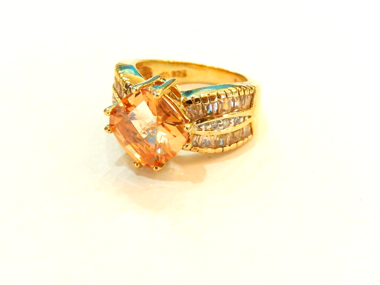 14K Gold Vermeil Sterling 5.00 CT Madeira Citrine & CZ Solitaire Ring Size 5.5