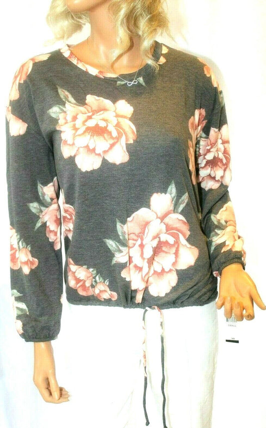 *NWT* $49. ALYX  Floral  Knit Top Crew Neck Long Sleeve Drawstring Waist Sz S