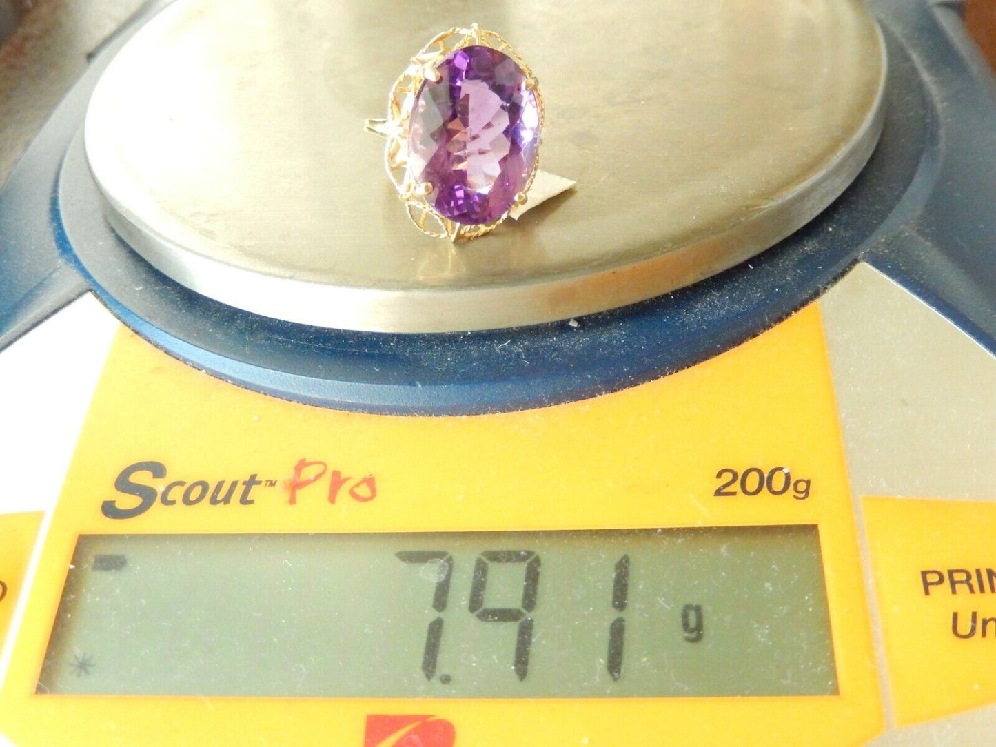 *VINTAGE*  14k Yellow Gold Vibrant Purple 16CT Oval Amethyst Filigree Ring Sz 7
