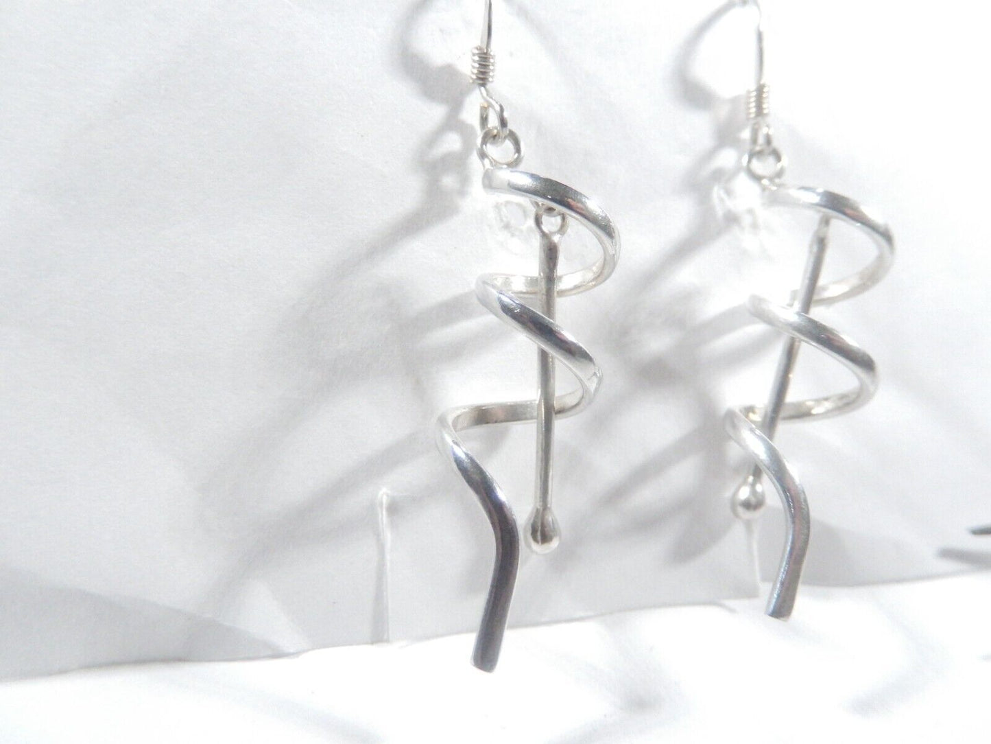 *VINTAGE*  925 Sterling Silver Spiral Dangle Drop French-hook Earrings 2" Tall