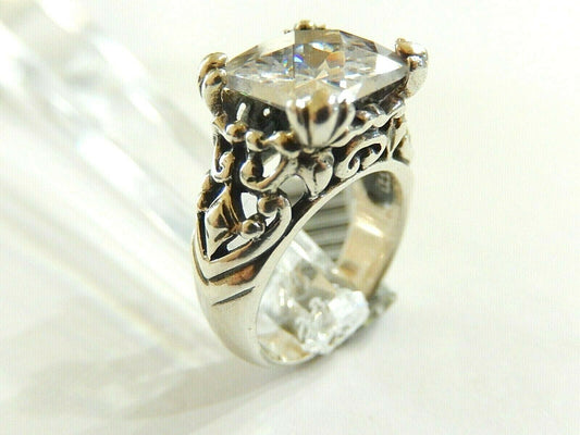 *VINTAGE*  Sterling Silver Victorian Style  Square CZ  Solitaire RING Size 6.25