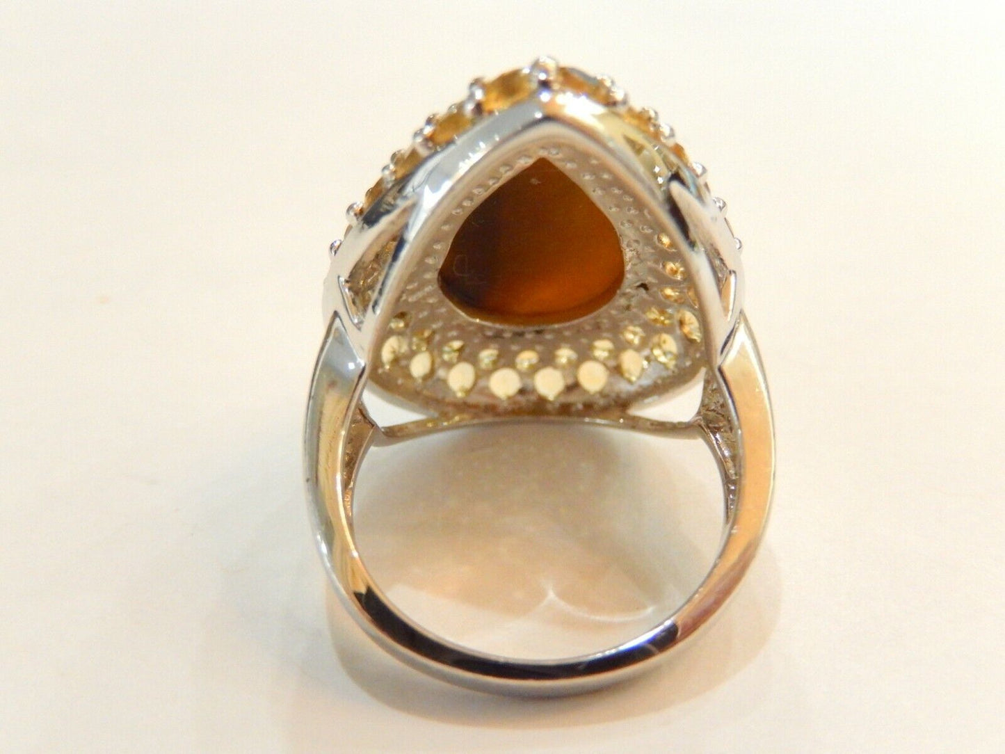 Tiger's Eye & Citrine Sterling Silver STATEMENT Gemstone Ring Size 6.5