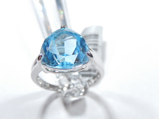 6.00 CT Trillion Cut Swiss Blue Topaz Ring Sterling Silver Sz 8