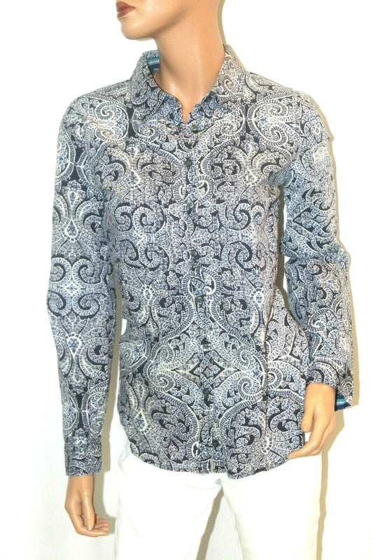 G.H. Bass Co. Blue/White Paisley Button Down Women Long Sleeve Blouse Size Med