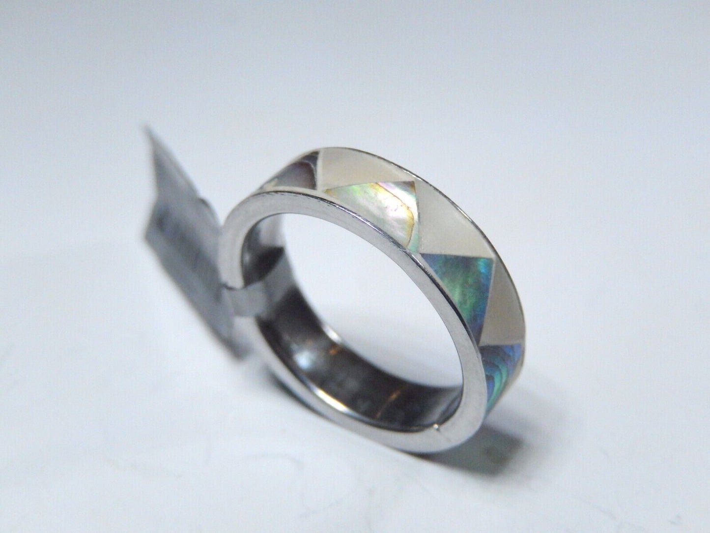 *VINTAGE*  Handcrafted Sterling Silver  Abalone / Mother of Pearl Ring - Sz 6.5