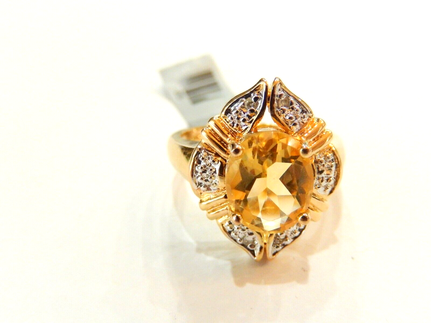 14k Yellow Gold Vermeil Sterling  10.0CT Citrine & Natural Diamond Ring Sz10.25