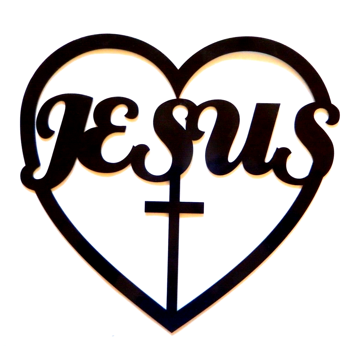 ~NEW~ LARGE 14 ga. "JESUS HEART CROSS" Black Metal Wall Art ~ 12" x 12.5"