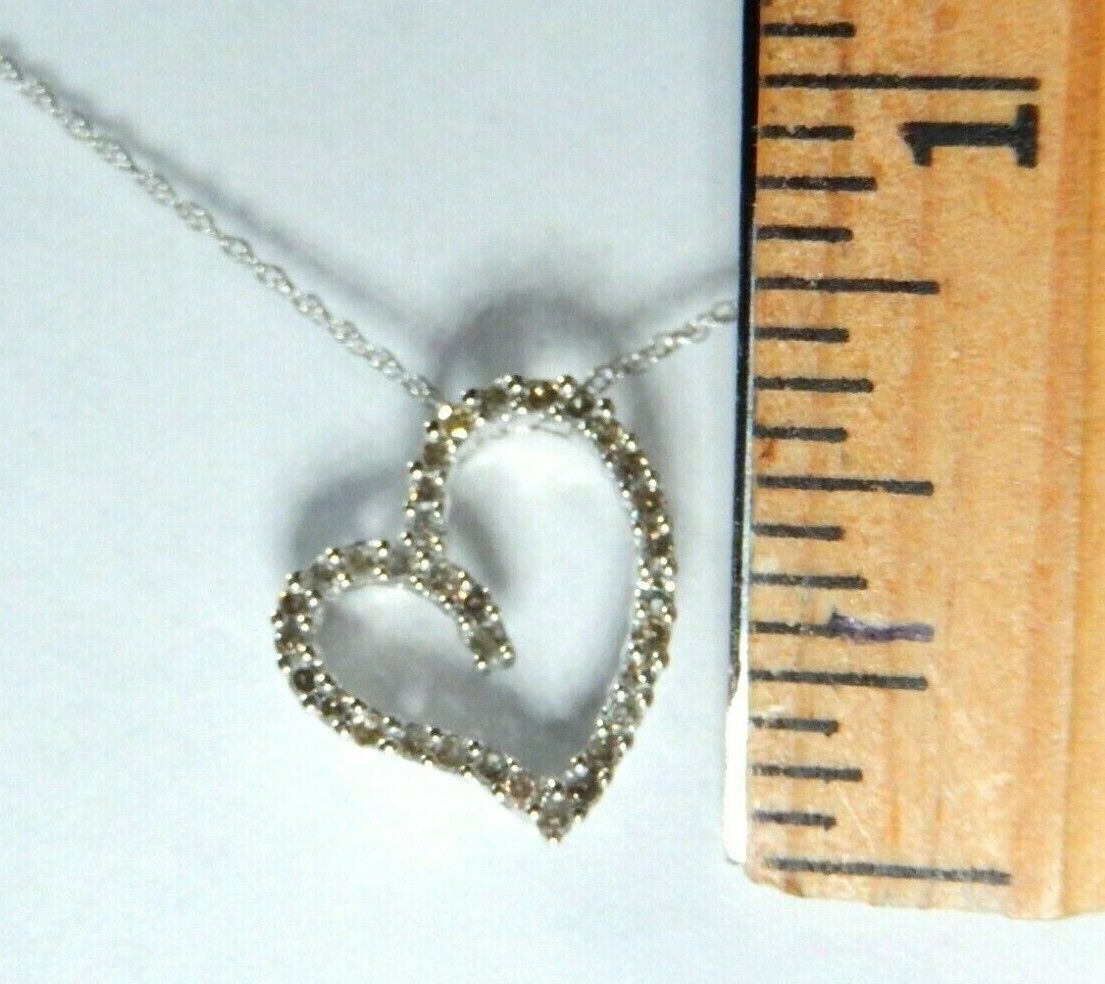 *NWT* 10K White Gold 1/3CT Heart Shape Natural Gray Diamond Pendant & Chain18"