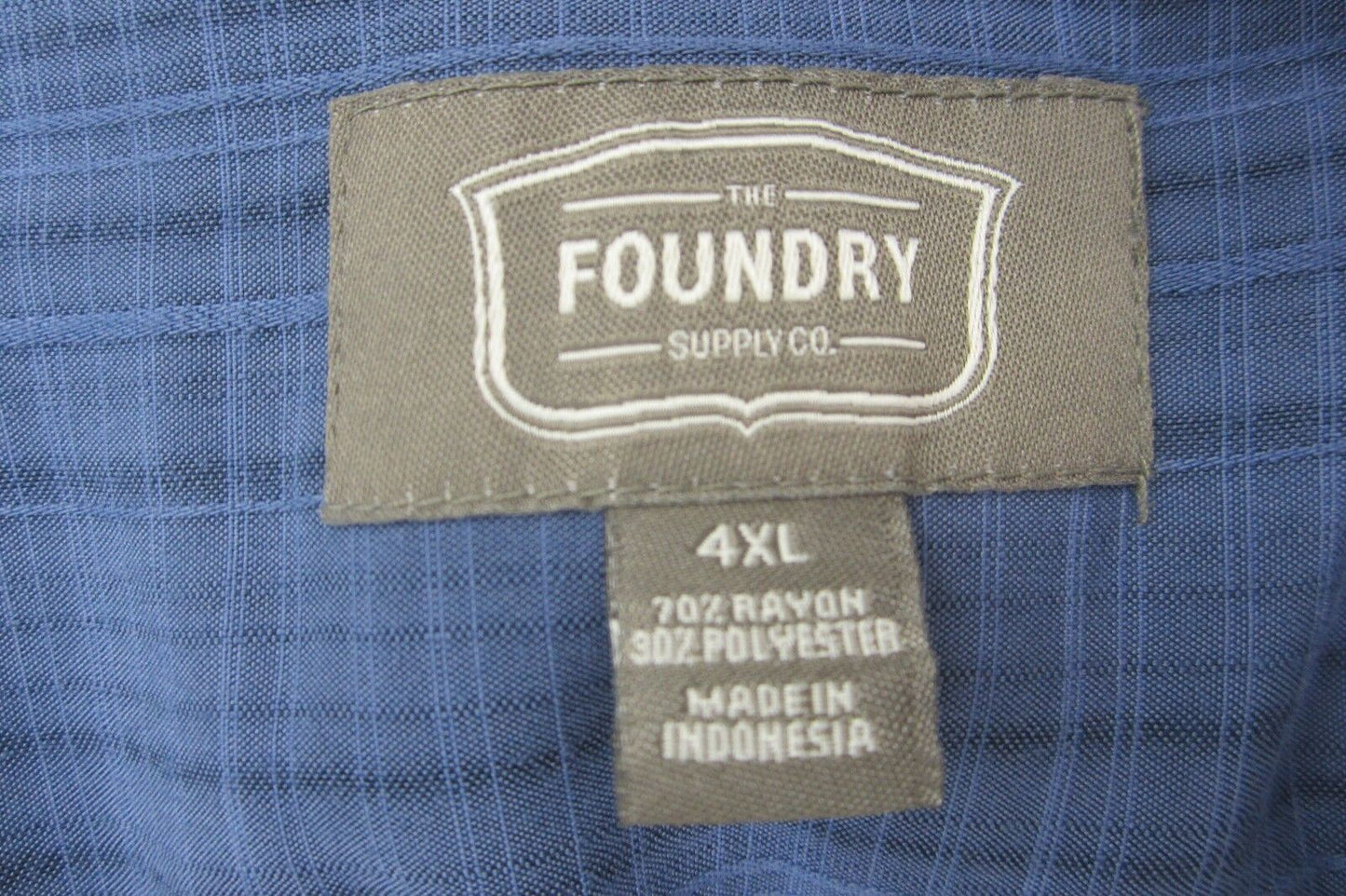 The Foundry Men's Blue Plaid Shirt Button Down Collar Button Front Size 4XL