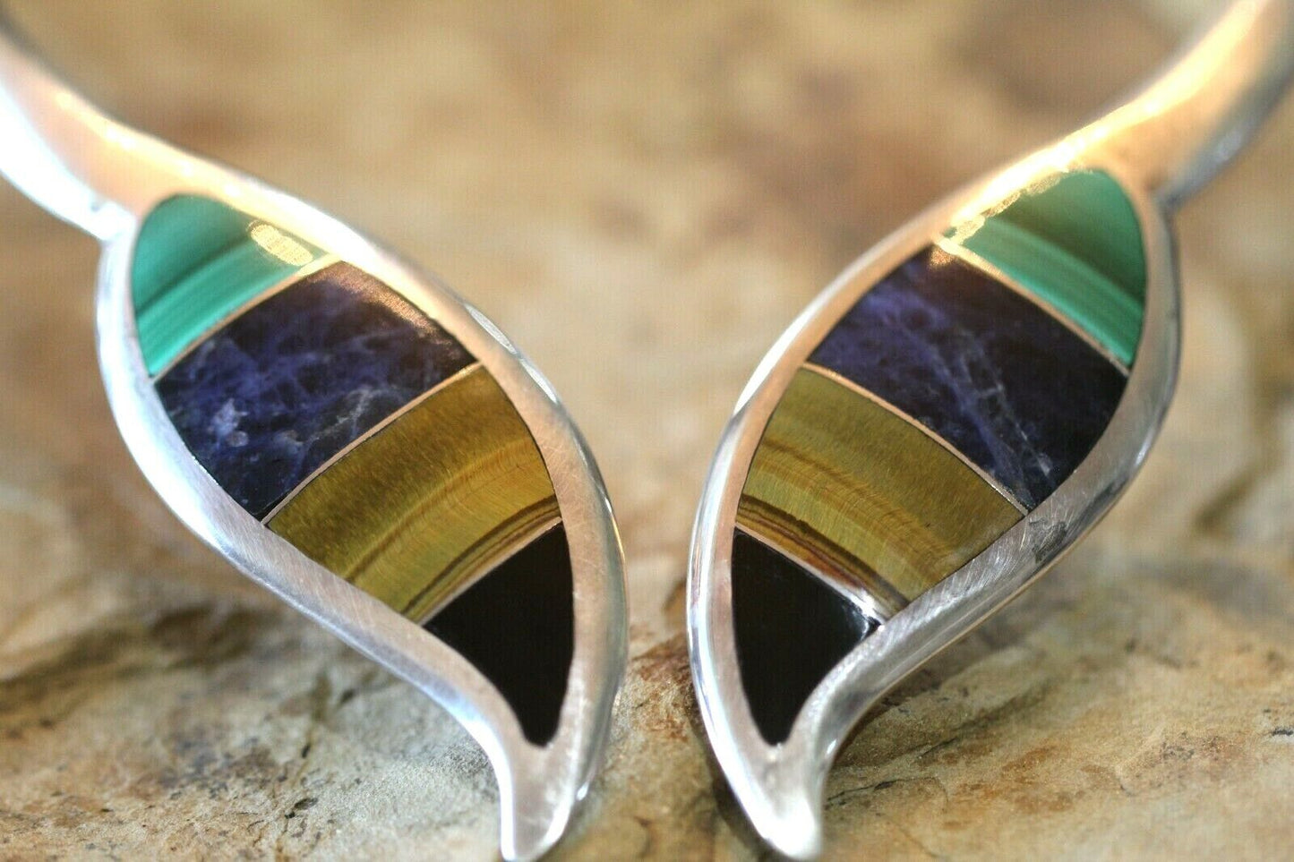 *VINTAGE* Taxco Mexico Sterling Silver & Multi Gem Hinged Choker Collar Necklace