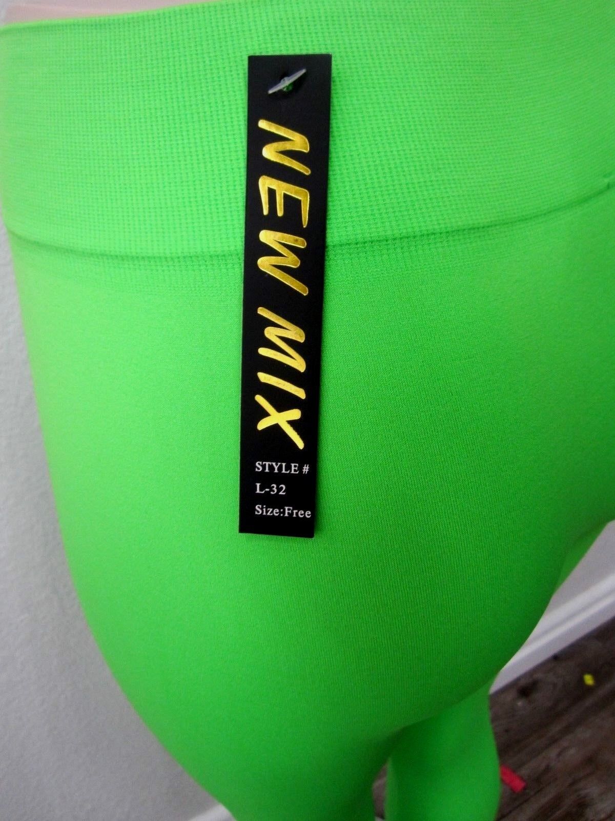 NWT New Mix Thick Leggings Women One Size Green Stretch Yoga Elastic 32" Length