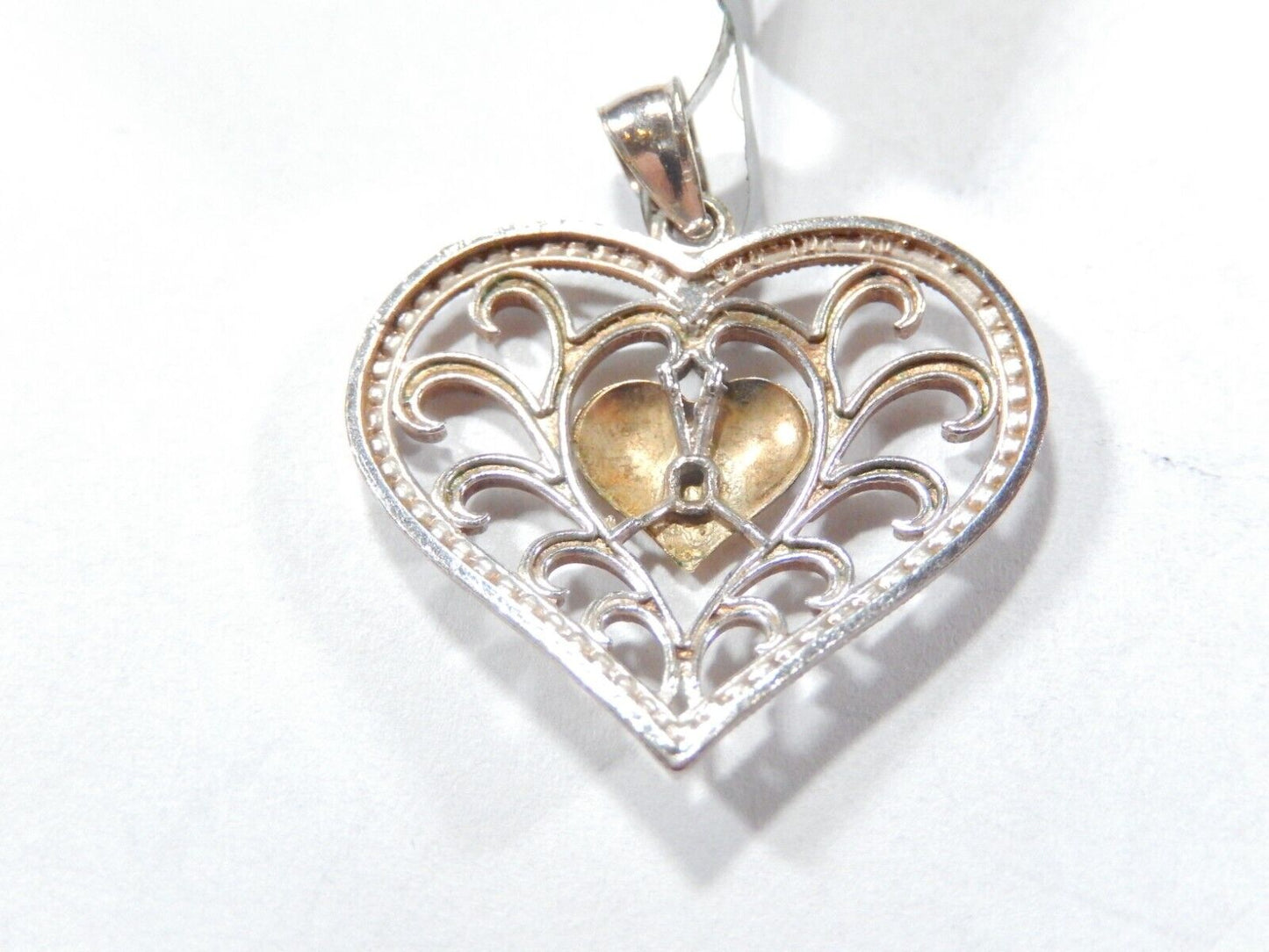 *VINTAGE*  Sterling Silver & 10k Yellow Gold Heart Pendant 1 - 1/8" Tall