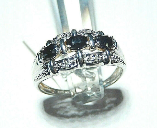 *NWT* 10K WHITE GOLD .75CT SAPPHIRE & DIAMOND LADIES RING SIZE 8.25