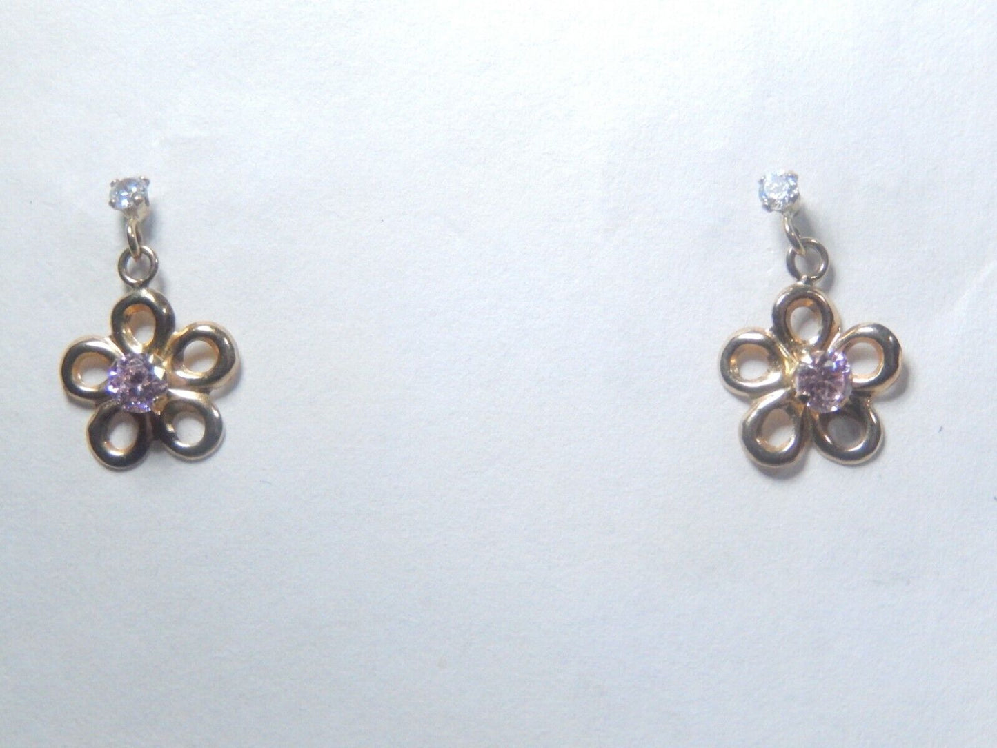 14k Yellow Gold CZ Flower Floral Drop Dangle Earrings