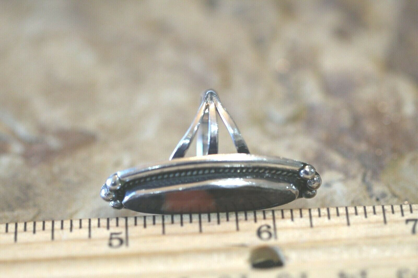 *VINTAGE*  Long Native American Sterling Silver Gemstone Ring  Size 7.25