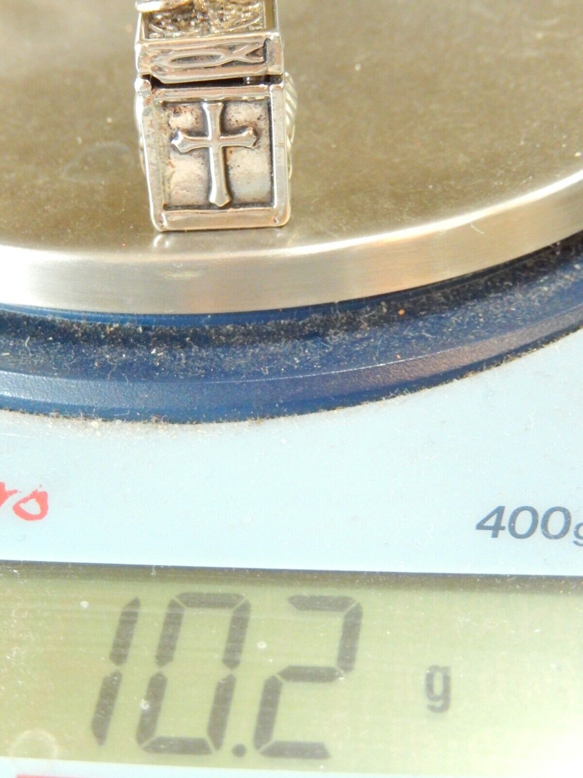 *VINTAGE*  Sterling Silver Christian Prayer Box Pendant Charm Hinged Opening