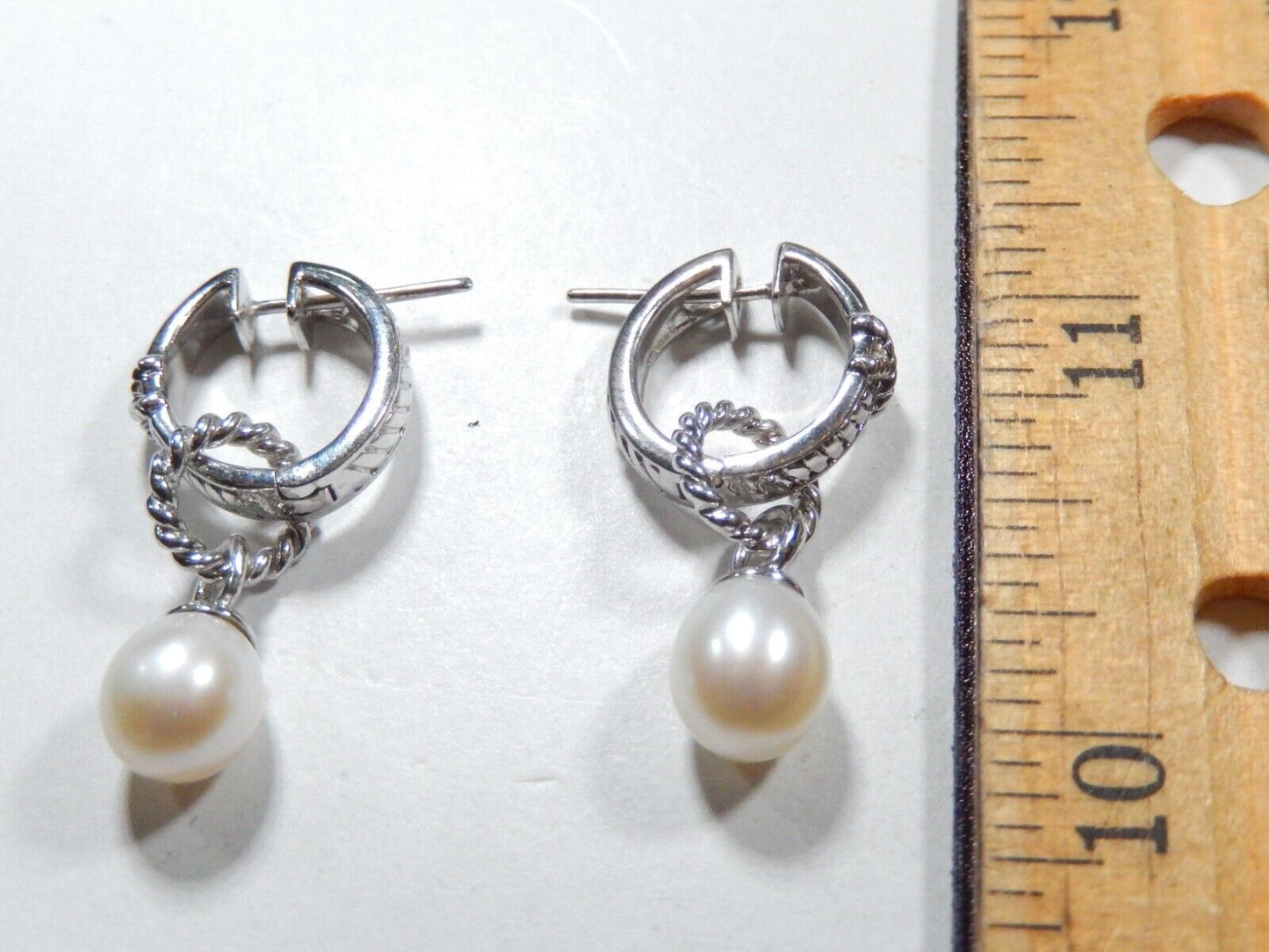 Sterling Silver 9mm x 8mm Oval Cultured Pearl 16mm Oval Hoop Dangle Earrings