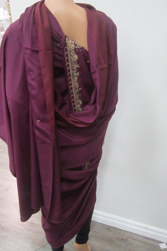 Beautiful Party Evening Dress Purple Saree Women Fashion Clothing Attire Sari