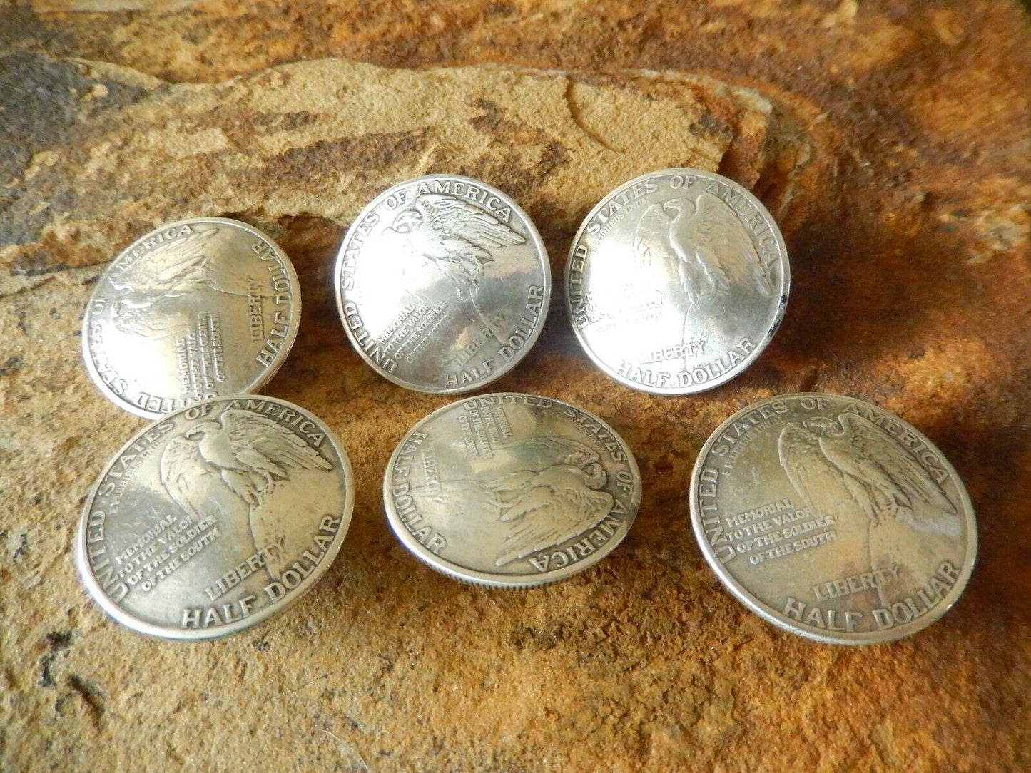 6 PCS STONE MOUNTAIN JACKSON LEE REPRODUCTION HALF DOLLAR COIN CONCHO 1 1/4 INCH