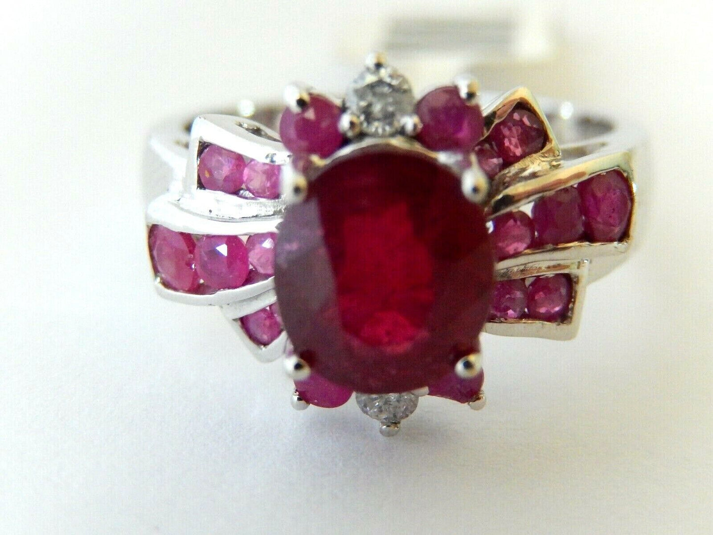 2.25 Ct Oval Cut Natural Red Ruby & Natural Diamond  Ring 14K White Gold Sz 7.75