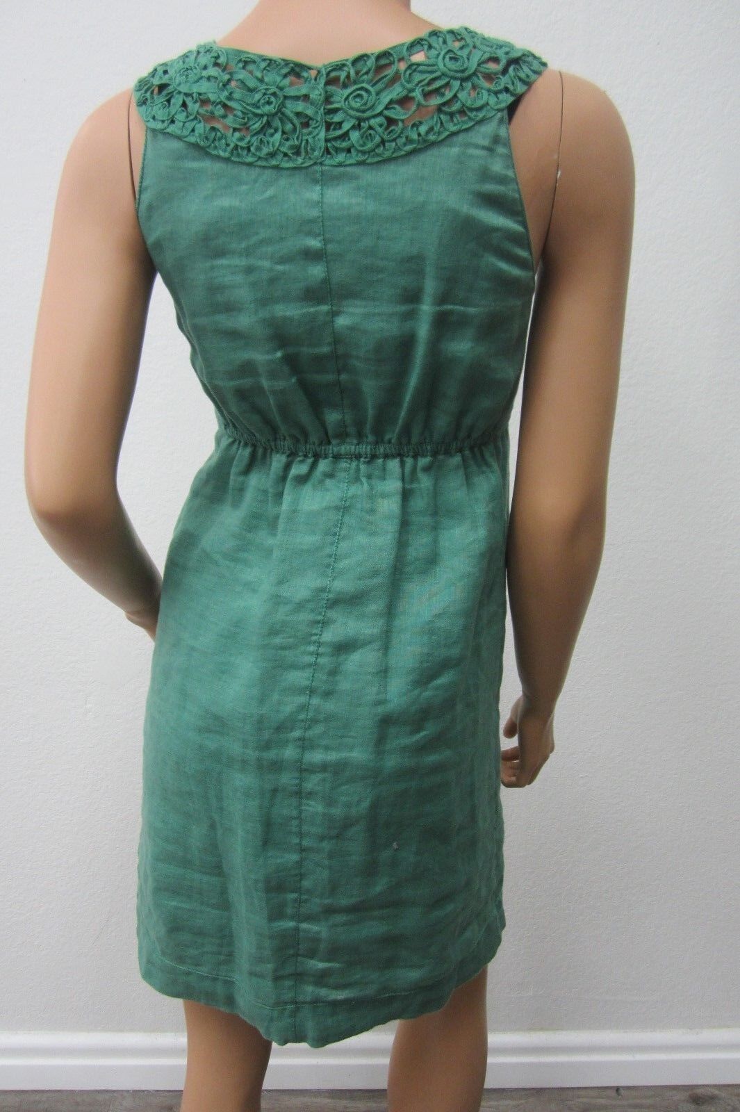 *NICE*  MSSP Max Studio Soutache Neck Empire Waist Linen Sundress Green Sz Small