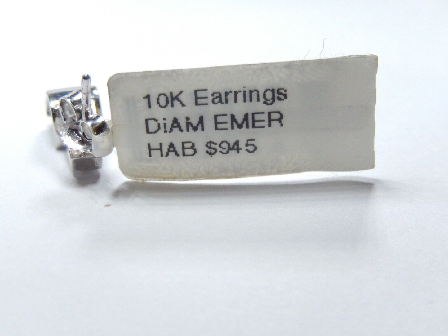 *VINTAGE*  10k White Gold Lab Created Emerald and Diamond Earrings