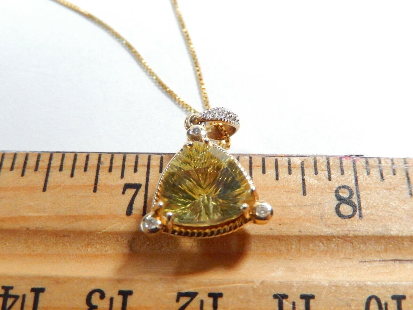 NWT 14K Yellow Gold 2.00 Ct Triangle Citrine Diamond Solitaire Pendant  w/ Chain